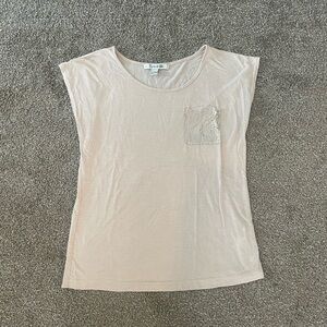 Small tan Forever 21 tshirt with a gold bedazzled pocket